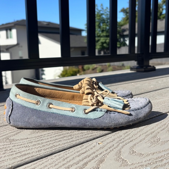 M. Gemi Felize Fringe Blue Suede Moccasins Slip On Shoes Made In Italy Women 8.5 - Picture 1 of 10